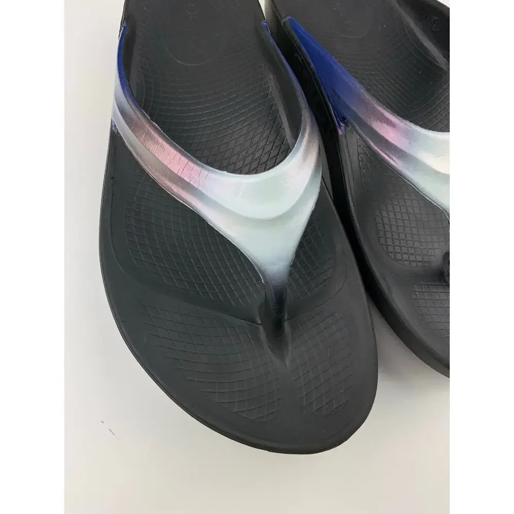 Oofos Oolala Luxe Sandals Flip Flops Iridescent Blue Pink White Slip On Womens 8